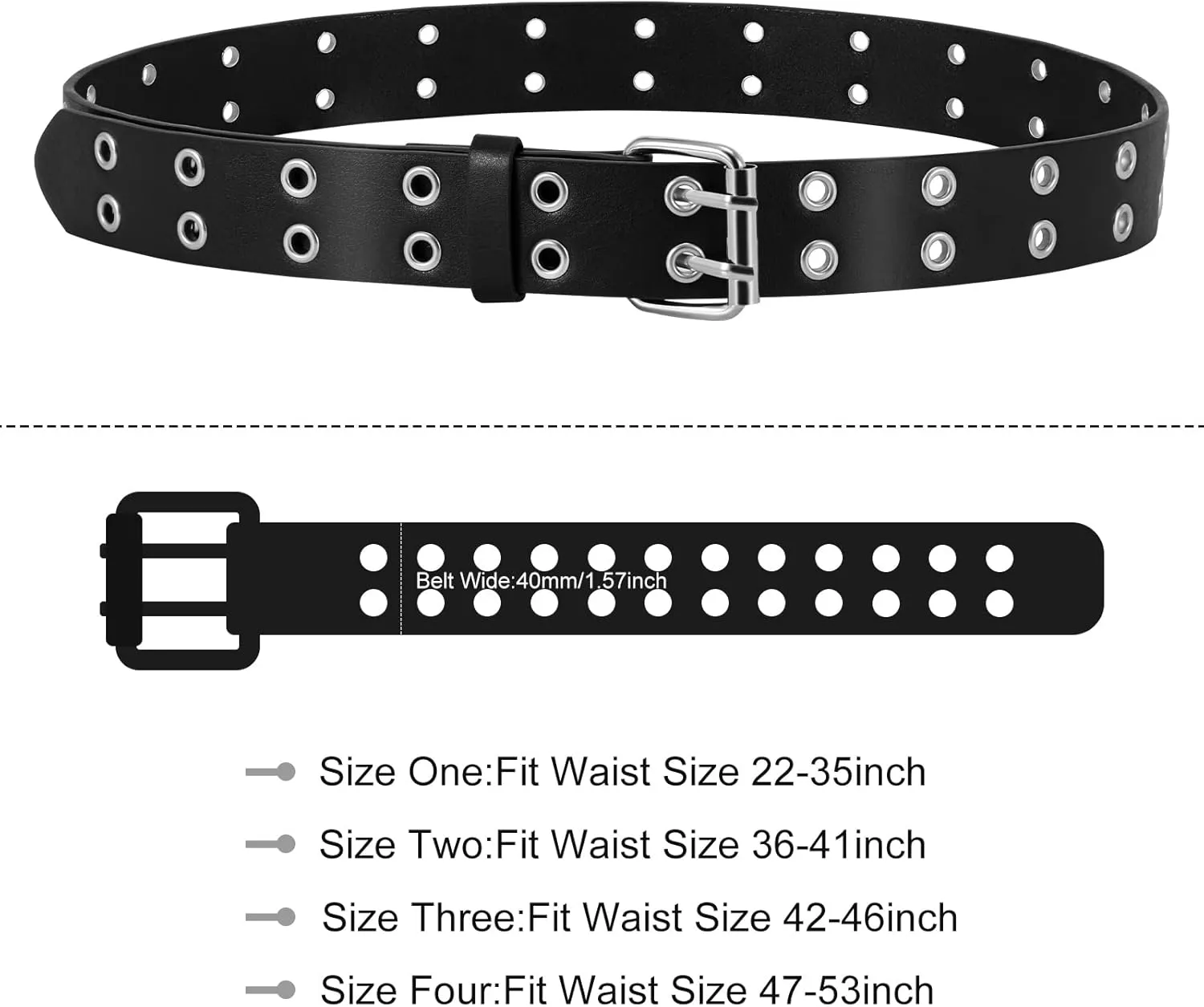 XZQTIVE Double Grommet PU Leather Belt for Women Men Punk metal Jean Belt Wide 1.5 Inch