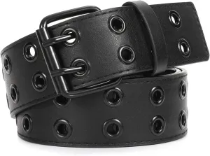 XZQTIVE Double Grommet PU Leather Belt for Women Men Punk metal Jean Belt Wide 1.5 Inch