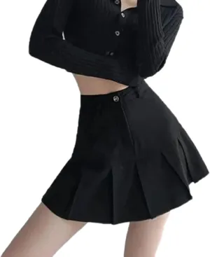 Y2K Women Pleated Mini Skirt High Waist Patchwork Pockets Female Summer Preppy Style All Match Ladies A Line Skirt