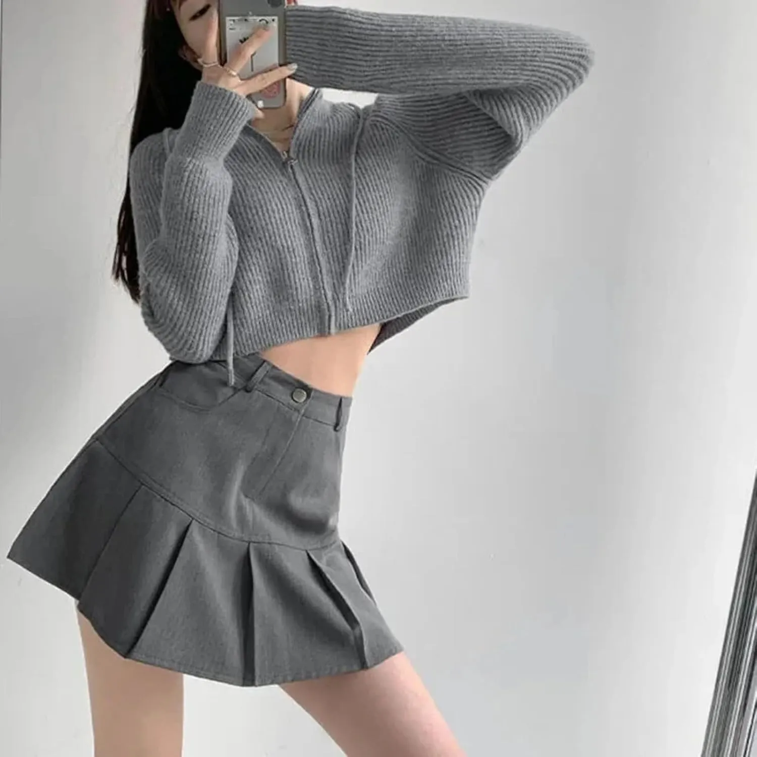 Y2K Women Pleated Mini Skirt High Waist Patchwork Pockets Female Summer Preppy Style All Match Ladies A Line Skirt
