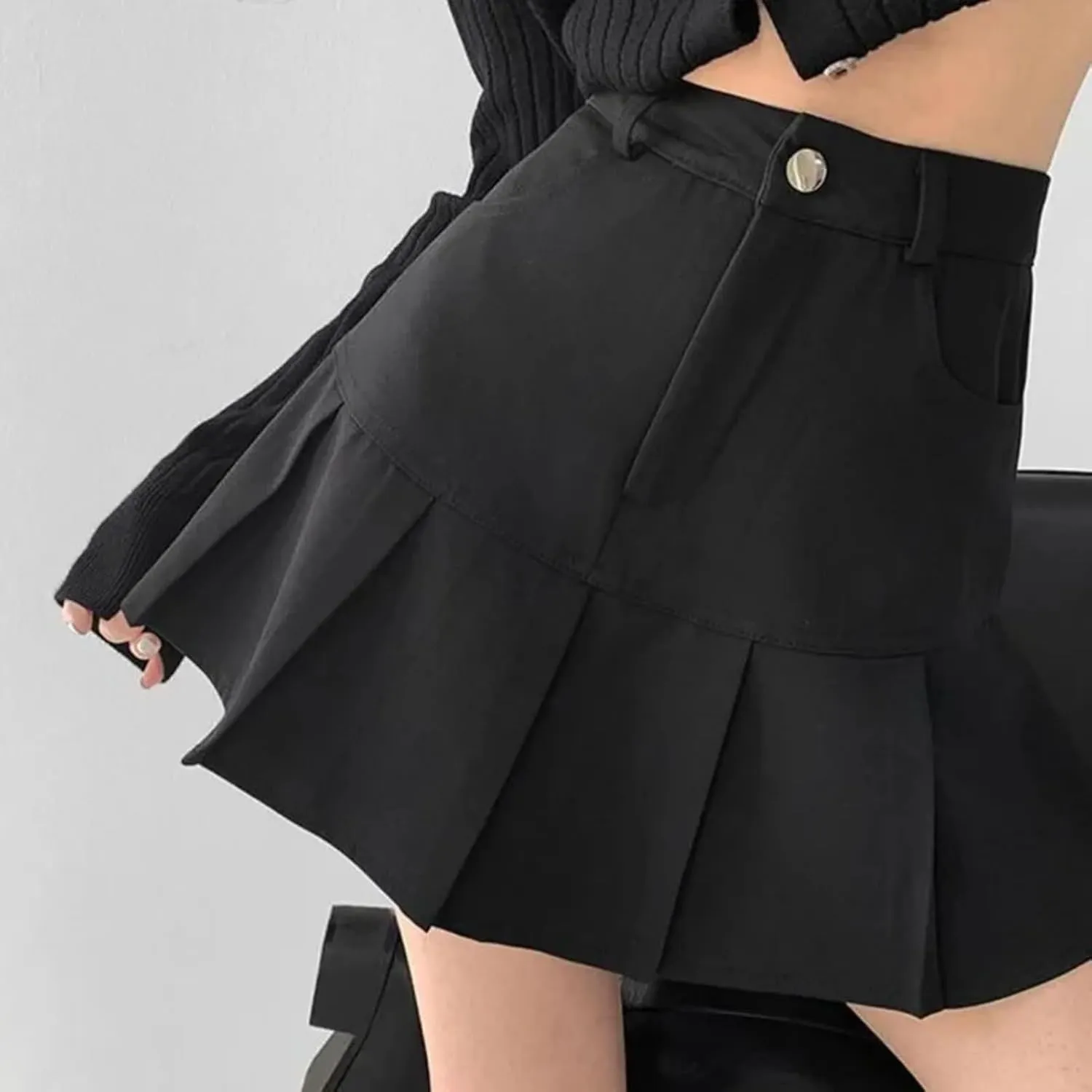 Y2K Women Pleated Mini Skirt High Waist Patchwork Pockets Female Summer Preppy Style All Match Ladies A Line Skirt