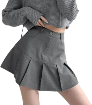 Y2K Women Pleated Mini Skirt High Waist Patchwork Pockets Female Summer Preppy Style All Match Ladies A Line Skirt