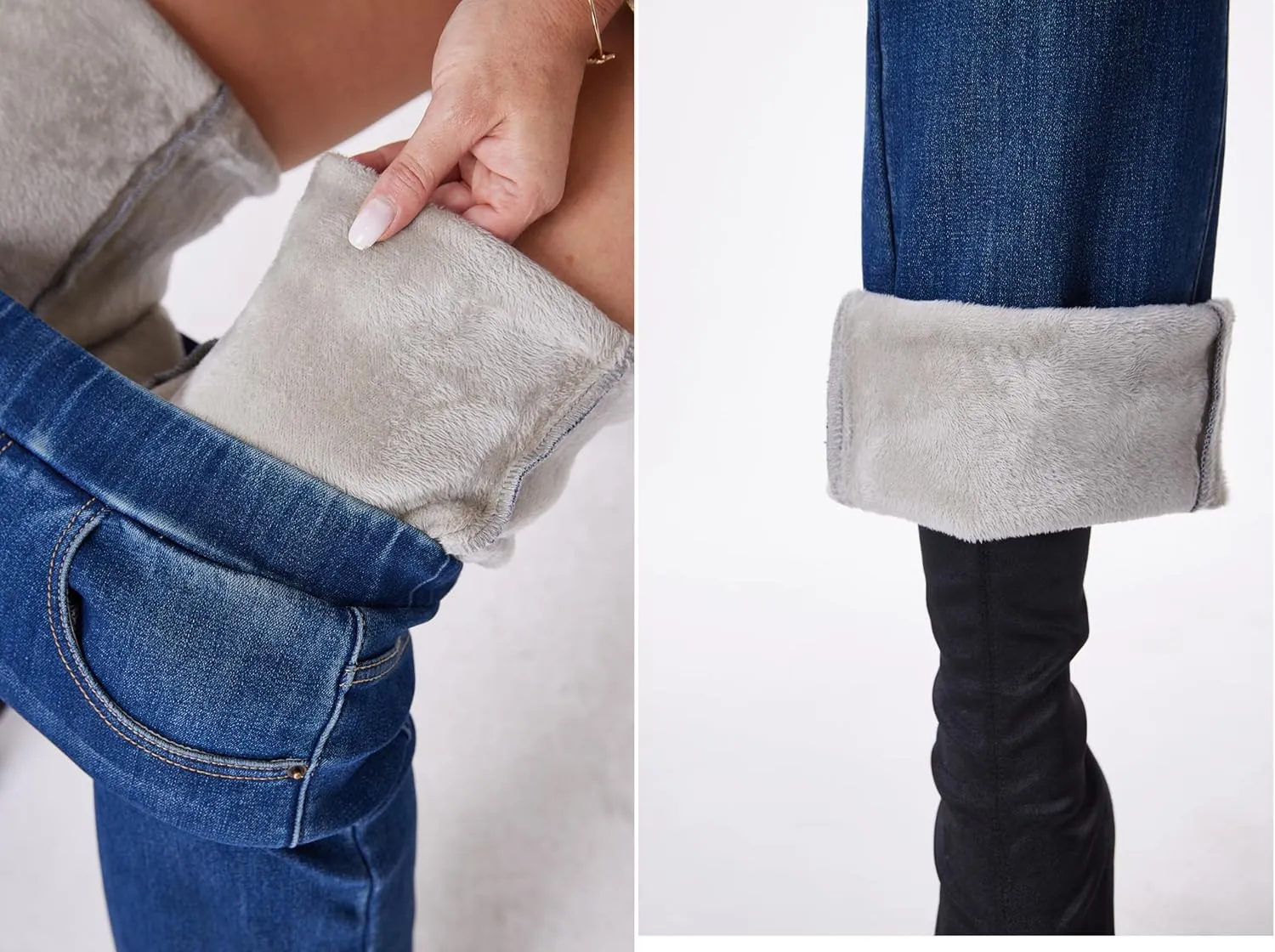 Yehopere Women's Fleece Lined Jeans High Waisted Wide Leg Jeans Winter Flannel Fleece Lined Jean