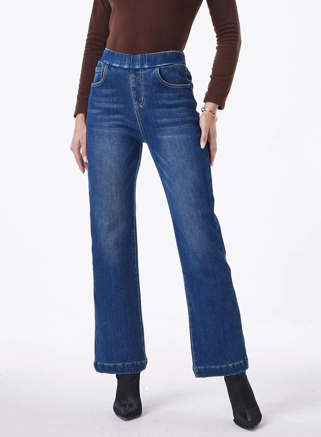 Yehopere Women's Fleece Lined Jeans High Waisted Wide Leg Jeans Winter Flannel Fleece Lined Jean