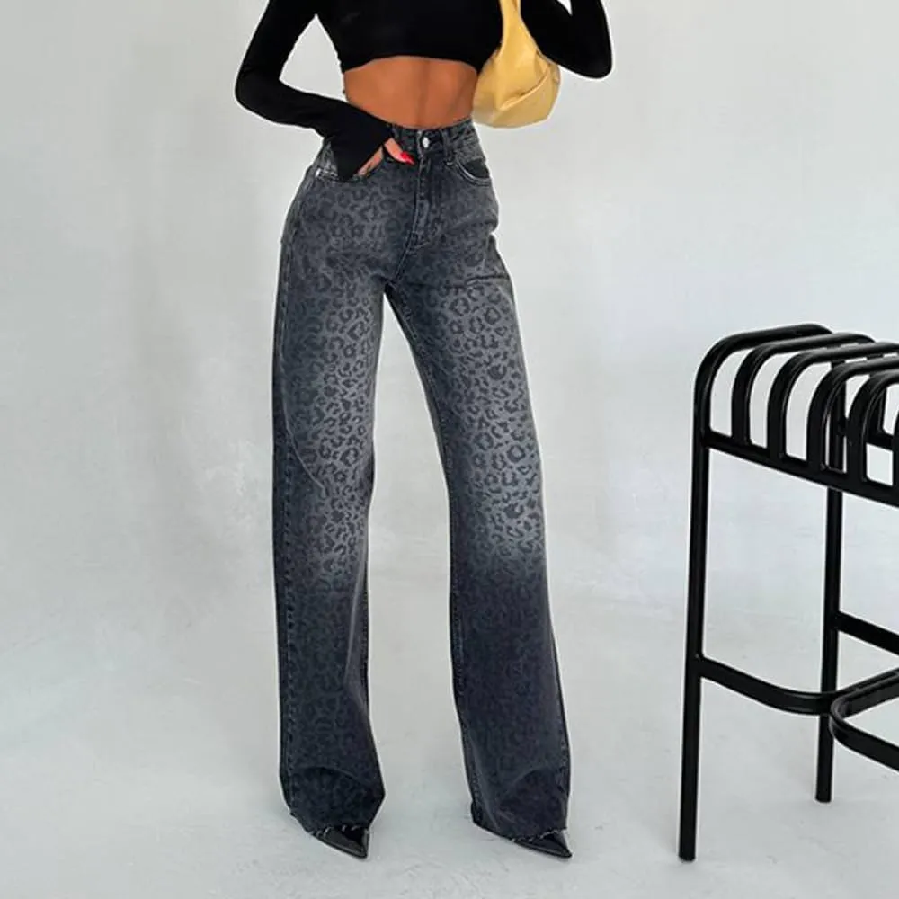 yoeasy Womens Jeans Leopard Printed Straight Leg Casual High Waisted Stretch Trendy Vintage Denim Pants Jeans