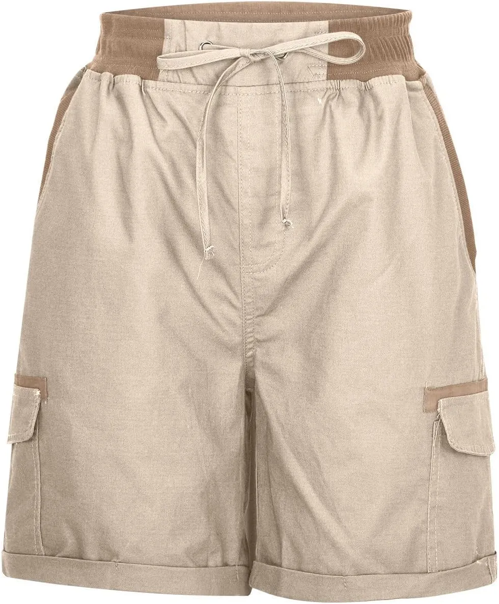 ZDRZK Womens High Waisted Cargo Shorts Casual Relaxed Fit Comfy Hiking Shorts with Pockets Drawstring Bermuda Shorts