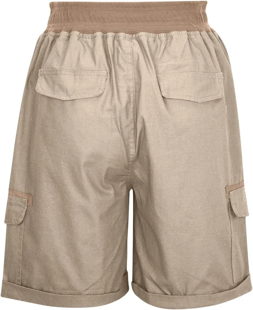 ZDRZK Womens High Waisted Cargo Shorts Casual Relaxed Fit Comfy Hiking Shorts with Pockets Drawstring Bermuda Shorts