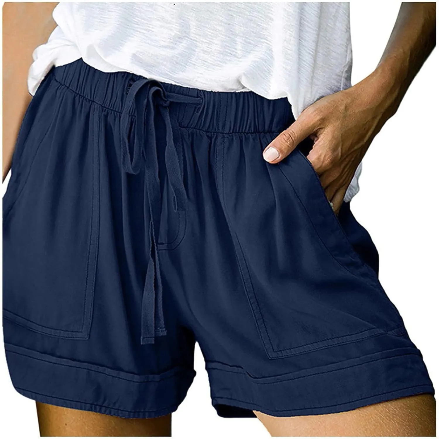ZDRZK Womens Plus Size Shorts Elastic High Waisted Drawstring Trouser Shorts Pocketed Dressy Casual Summer Shorts 2024