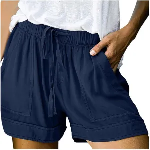 ZDRZK Womens Plus Size Shorts Elastic High Waisted Drawstring Trouser Shorts Pocketed Dressy Casual Summer Shorts 2024