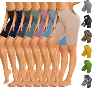 ZOOSIXX 7 Pack Biker Shorts for Women, 8” High Waisted Soft Yoga Workout Black Athletic Shorts