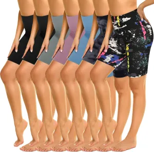 ZOOSIXX 7 Pack Biker Shorts for Women, 8” High Waisted Soft Yoga Workout Black Athletic Shorts
