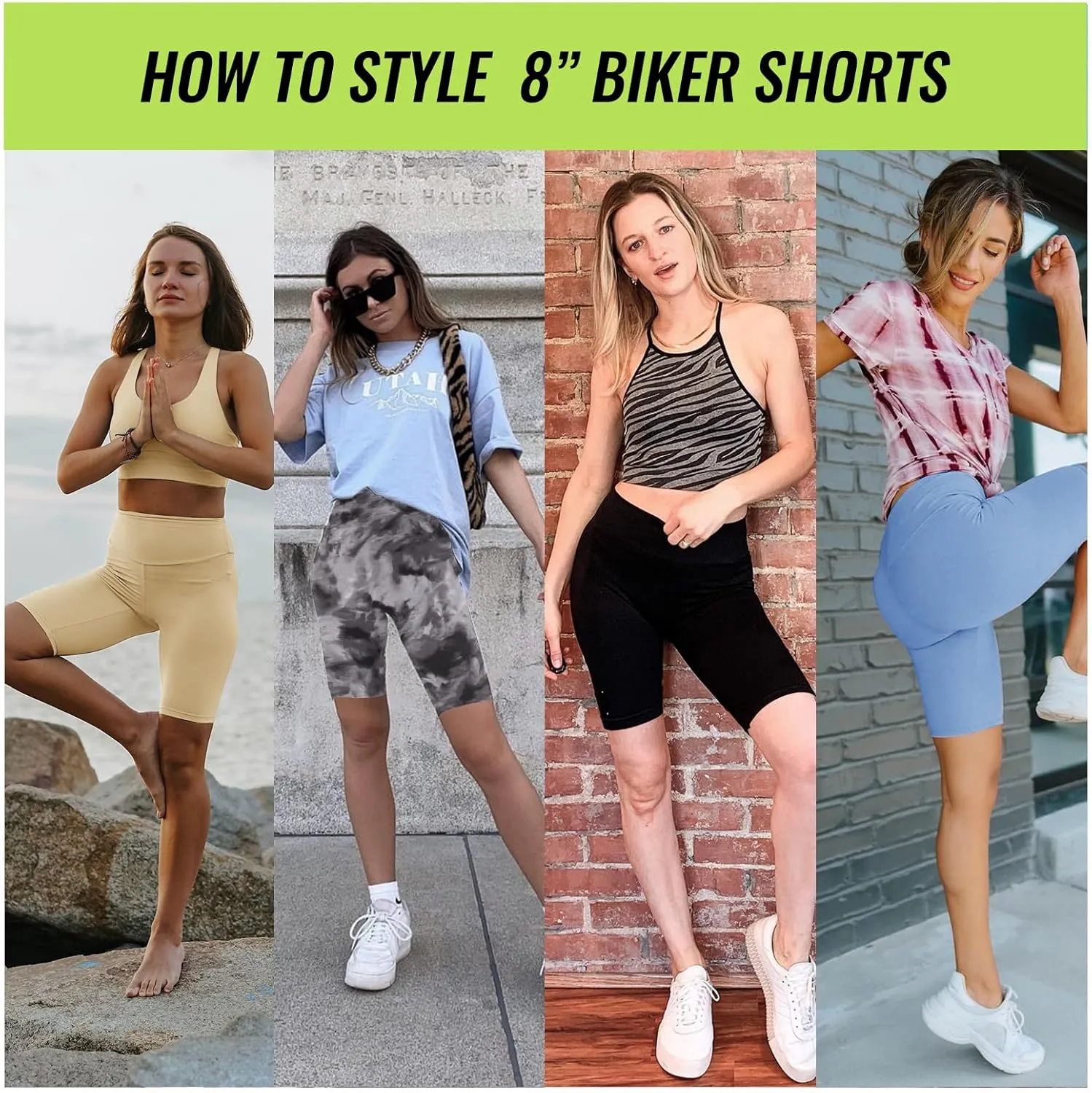 ZOOSIXX 7 Pack Biker Shorts for Women, 8” High Waisted Soft Yoga Workout Black Athletic Shorts