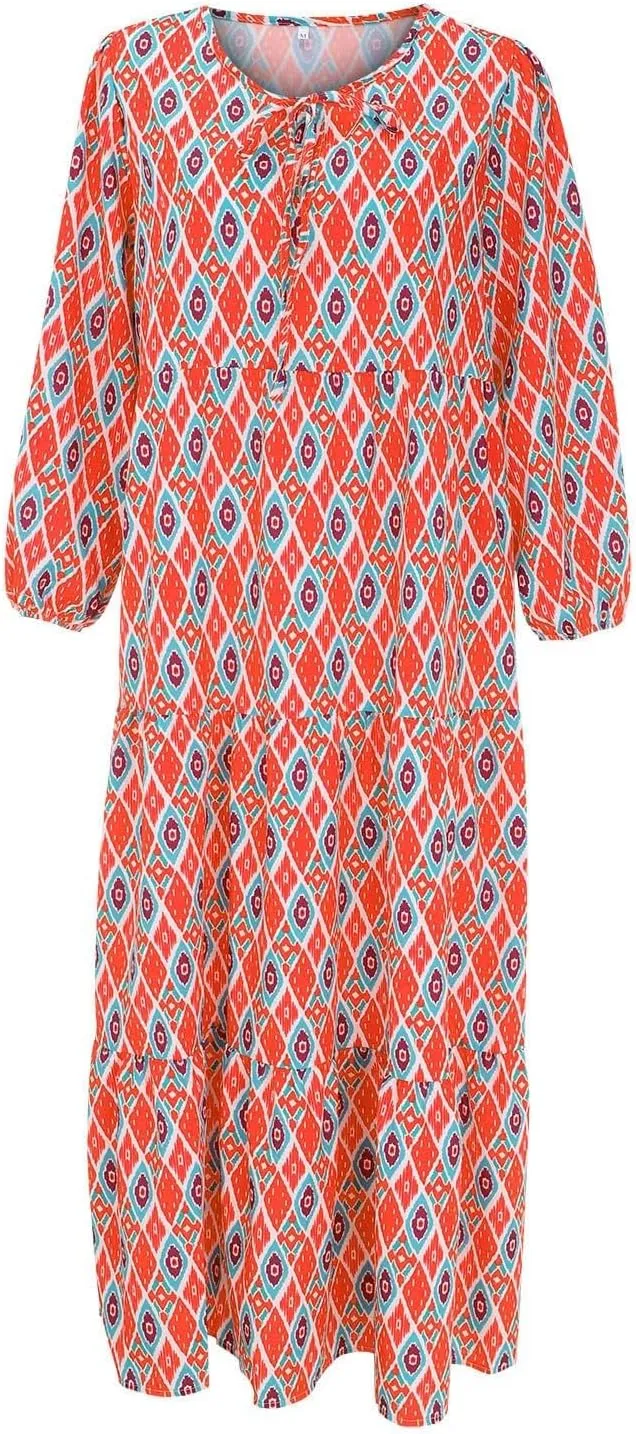ZWRXW Plus Size Boho Maxi Dress for Women Loose Bohemian Floral Dress Half Sleeve Flowy A Line Long Dress Beach Swing Dress