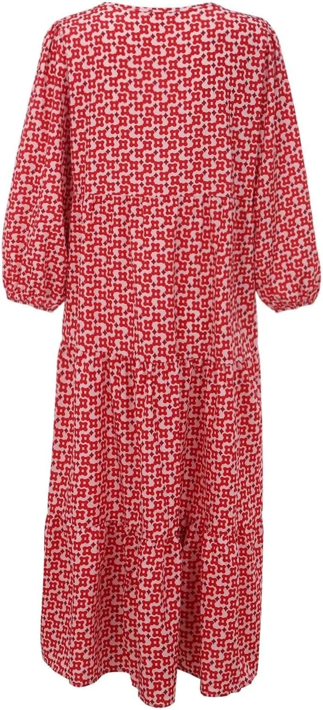ZWRXW Womens Summer Boho Dresses Casual Loose Bohemian Floral Dress Short Sleeve Long Maxi Dress Flowy Swing Beach Dresses
